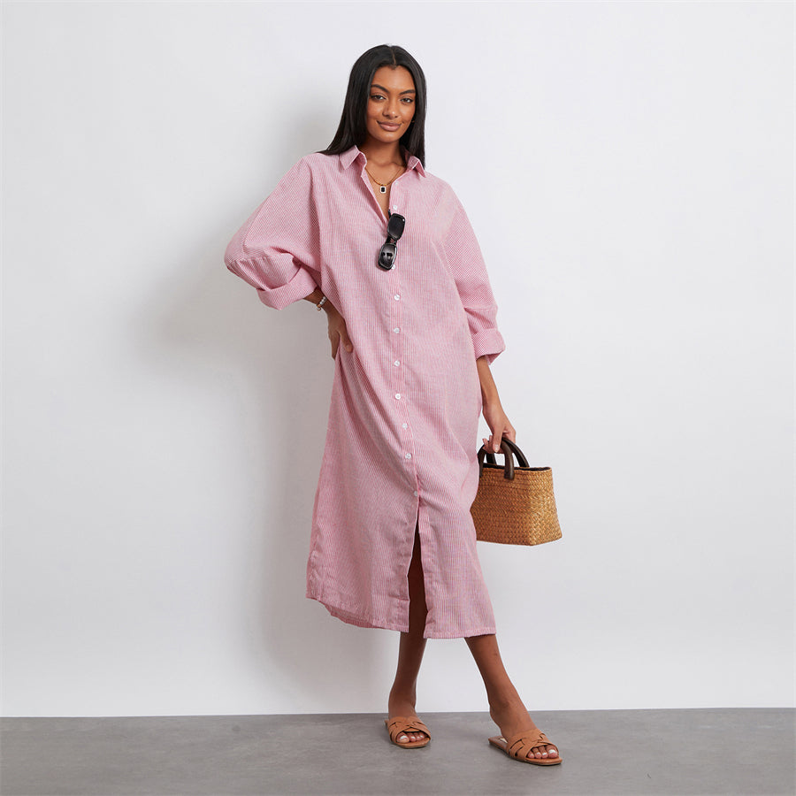 Rosa's Baggy, Loose, Striped, Trendy, Stylish, Boho, Vintage, Long Sleeves, Long Shirt Dress