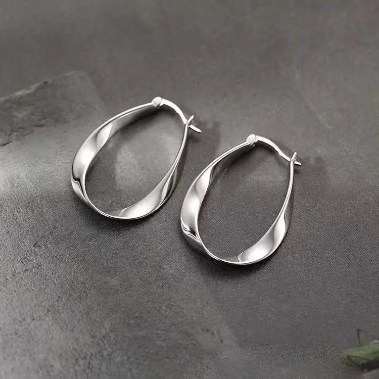 Zein's 925 Sterling Silver, Trendy Simple, Oval Twist, Hooped Earrings