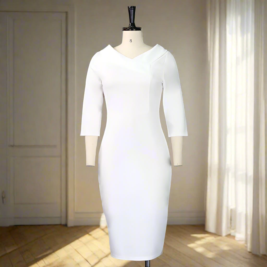 Ivanka's Solid color, Sheath, 3/4 Sleeves, Trendy, Stylish, Formal, Elegant, Midi, Office Dress