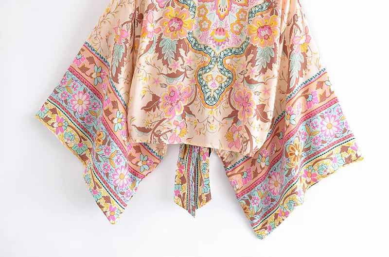 Irene's Boho, Short, Kimono, Robe, Stylish, Trendy, Printed, Hippie, Floral, Bohemian Top