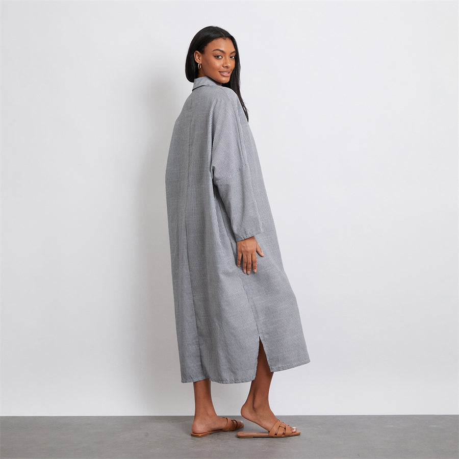 Rosa's Baggy, Loose, Striped, Trendy, Stylish, Boho, Vintage, Long Sleeves, Long Shirt Dress