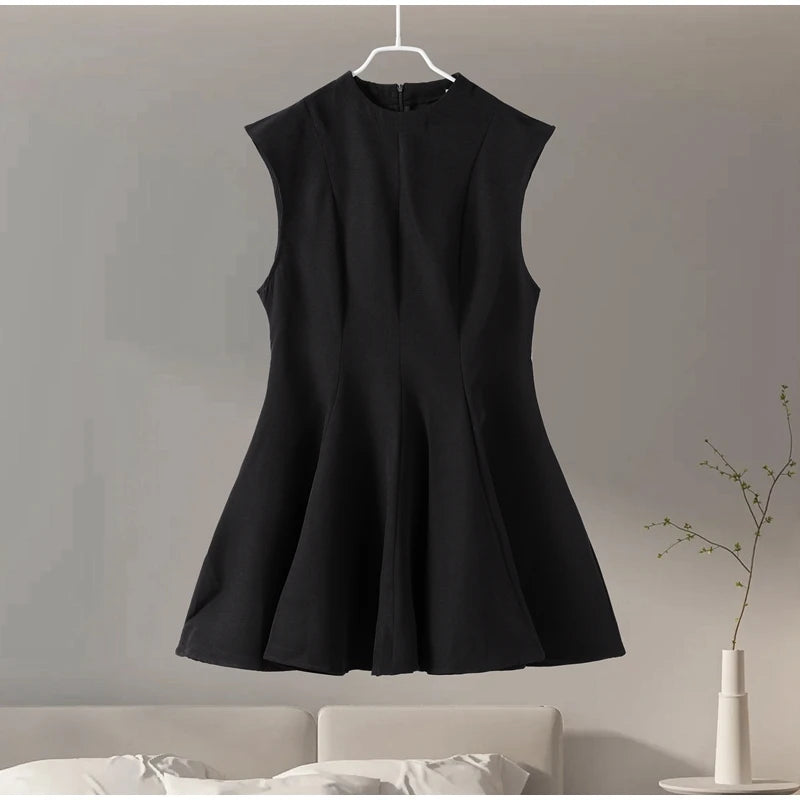 Celine's Solid Color, Draped, Sleeveless, Stylish, Trendy, Party, Pleated, Slim, Mini Dress