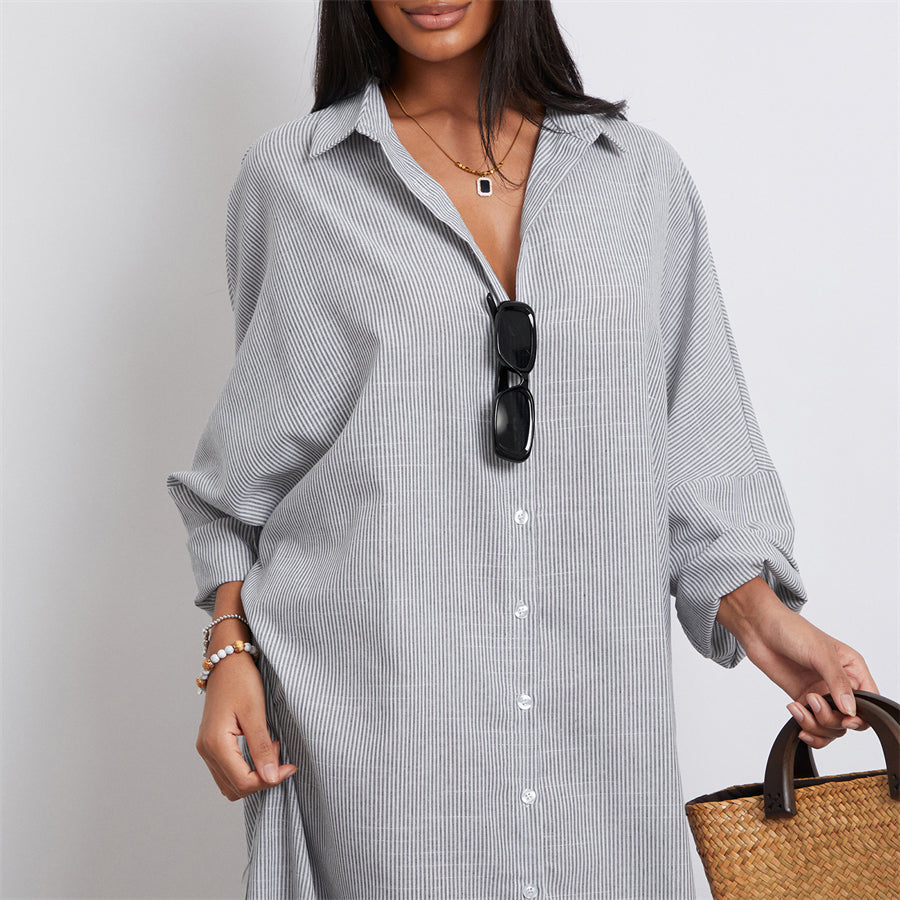 Rosa's Baggy, Loose, Striped, Trendy, Stylish, Boho, Vintage, Long Sleeves, Long Shirt Dress
