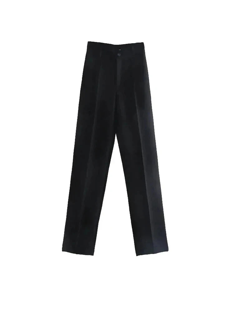 Huda's chic office straight leg high-waist pants with zipper