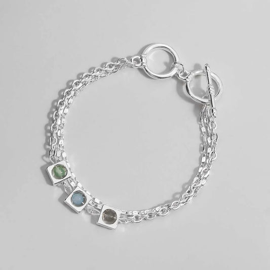 Rita's Hollow Small Squares Crystal Silver Bracelet