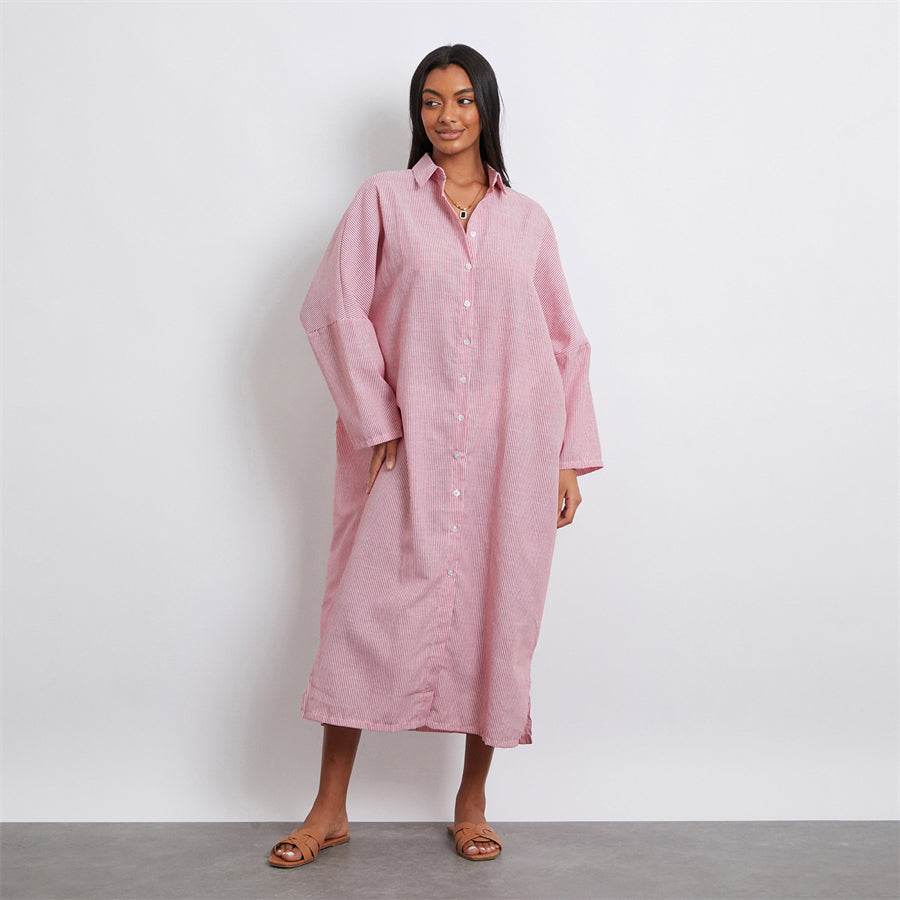 Rosa's Baggy, Loose, Striped, Trendy, Stylish, Boho, Vintage, Long Sleeves, Long Shirt Dress