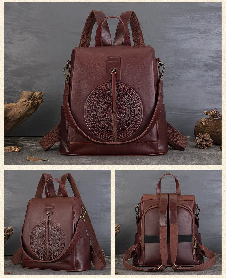 Nadine's Retro, Vintage, Genuine Leather, Trendy, Stylish, Handmade, Backpack Bag