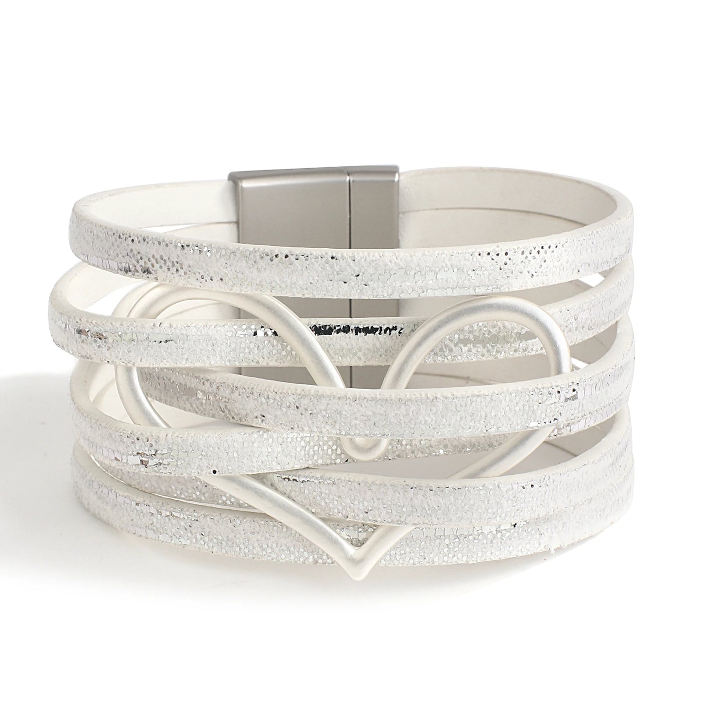 Zina's Heart Leather Multilayer Bangle Bracelet with magnet buckle