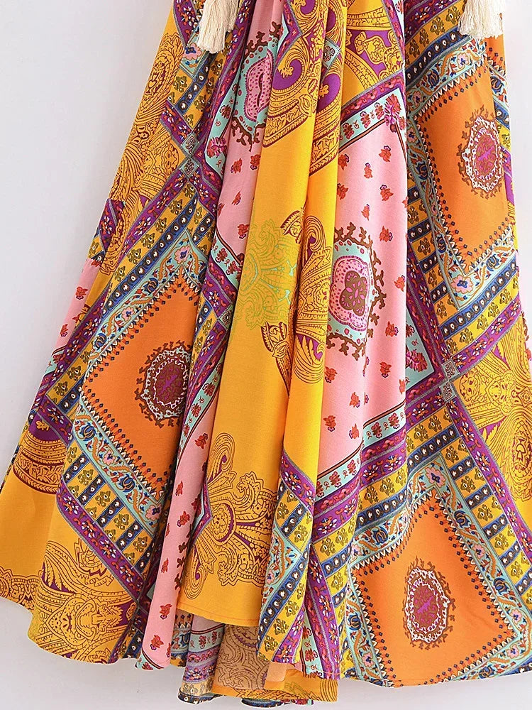 Alice's Vintage, Floral, Print, Batwing sleeves, stylish, Trendy, Boho, Maxi Bohemian Dress