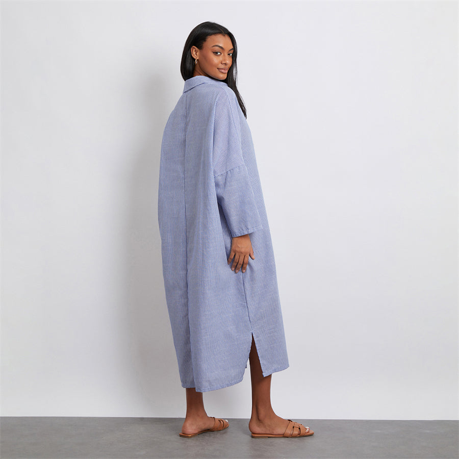 Rosa's Baggy, Loose, Striped, Trendy, Stylish, Boho, Vintage, Long Sleeves, Long Shirt Dress