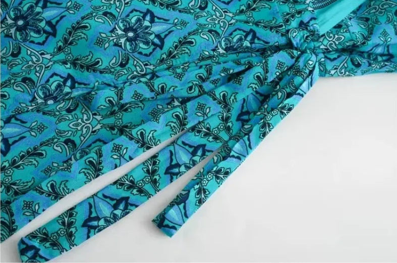 Blue patterned fabric on a white background