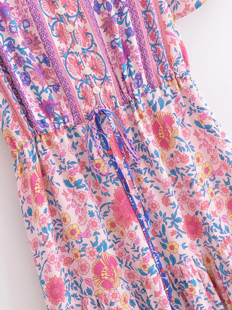 Dina's Vintage, Boho, Stylish, Trendy, Rayon, Floral, Printed, Long, Bohemian Dress