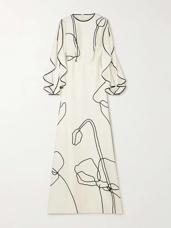 Yara's English Style Flower Printed Evening Dresses -With Zipper