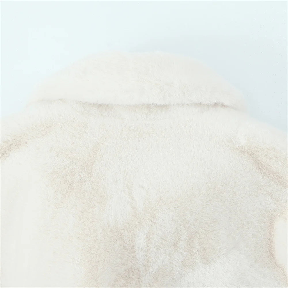 Linda's White, Faux Fur, Trendy, Stylish, Elegant, Long, Warm, Single breasted, Belted Coat