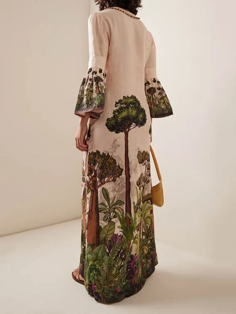 Hind's Boho style, Floral Printed, Flare Sleeves, Long/Maxi Dress