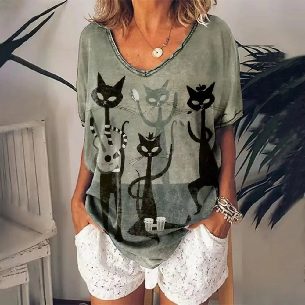 Maria's cat print oversize T-shirt