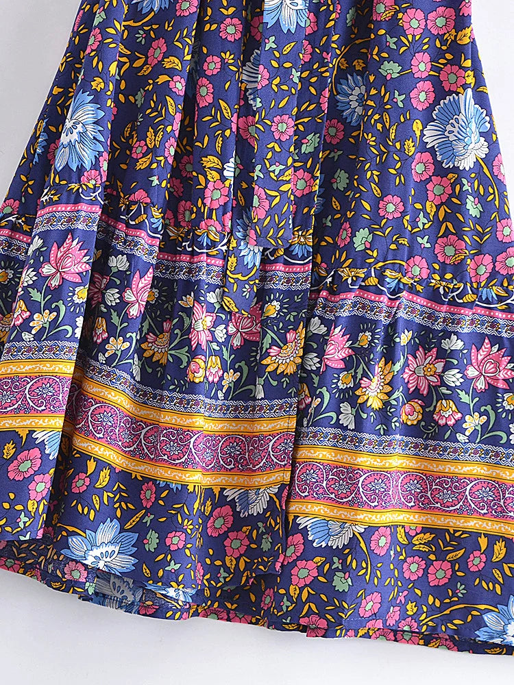 Kimmy's Hippie, Vintage, Stylish, Trendy, Boho, V-Neck, Floral, Printed, Bohemian, Mini Dress