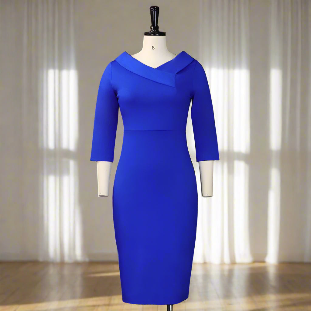 Ivanka's Solid color, Sheath, 3/4 Sleeves, Trendy, Stylish, Formal, Elegant, Midi, Office Dress