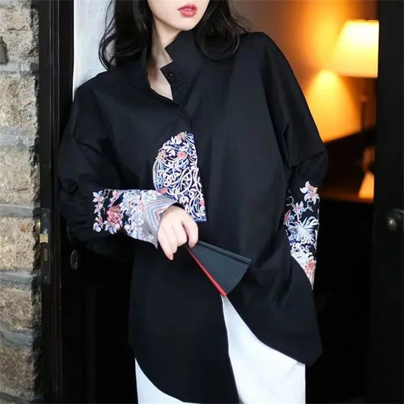 Liz's Stylish long sleeves loose shirt blouse -Retro/Vintage style