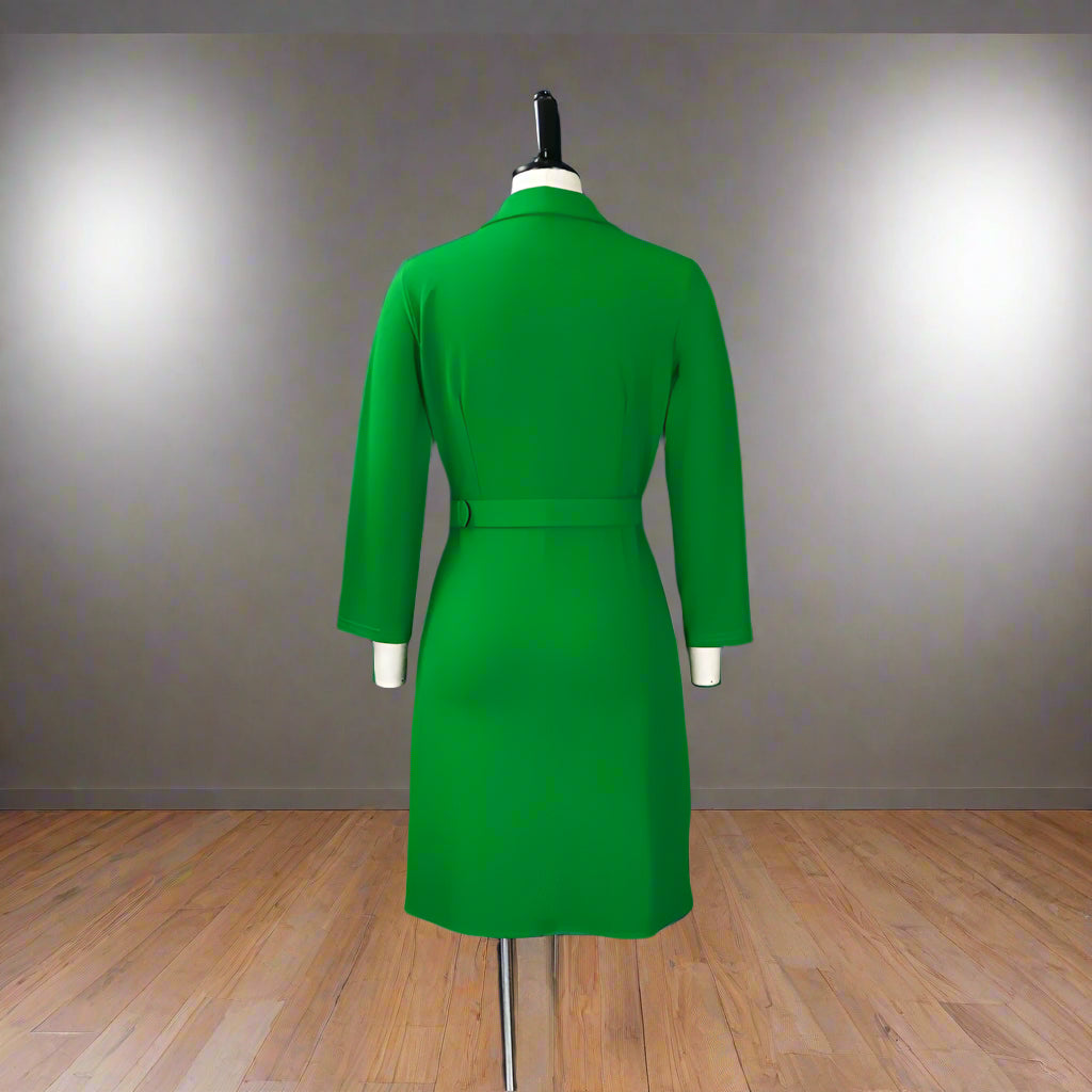 Stacey's Trendy, Stylish, Vintage, Pleated, On Knee, 3/r Sleeves, Solid Color, Office Dress