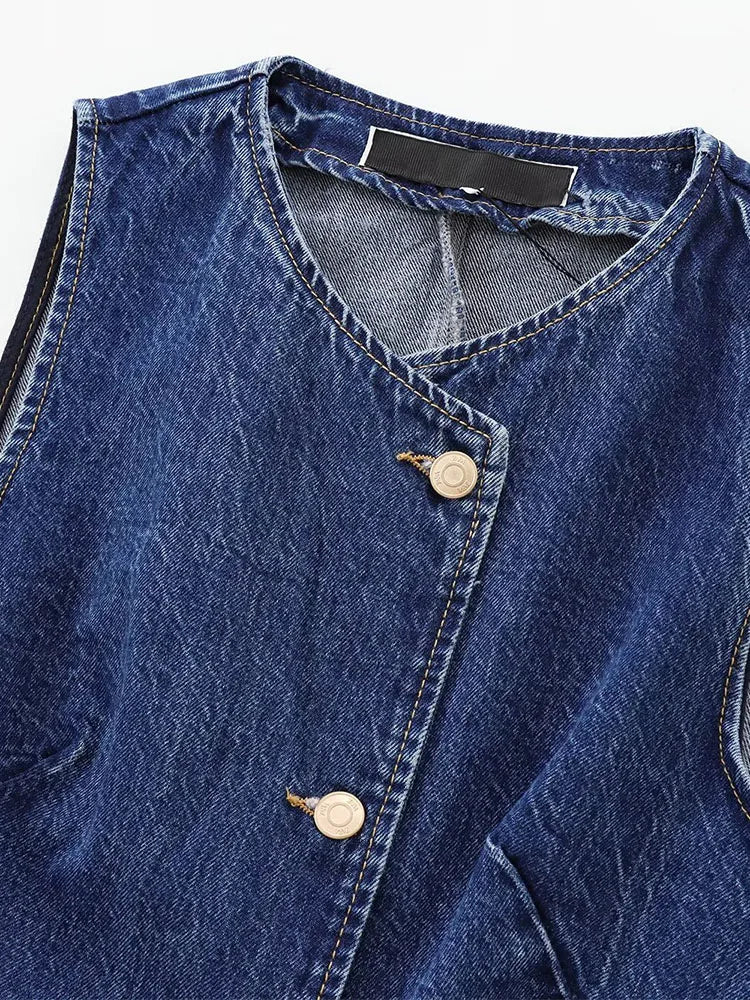 Elsa's Casual, Trendy, Stylish, Waistline, Cotton, Denim, Jeans Vest