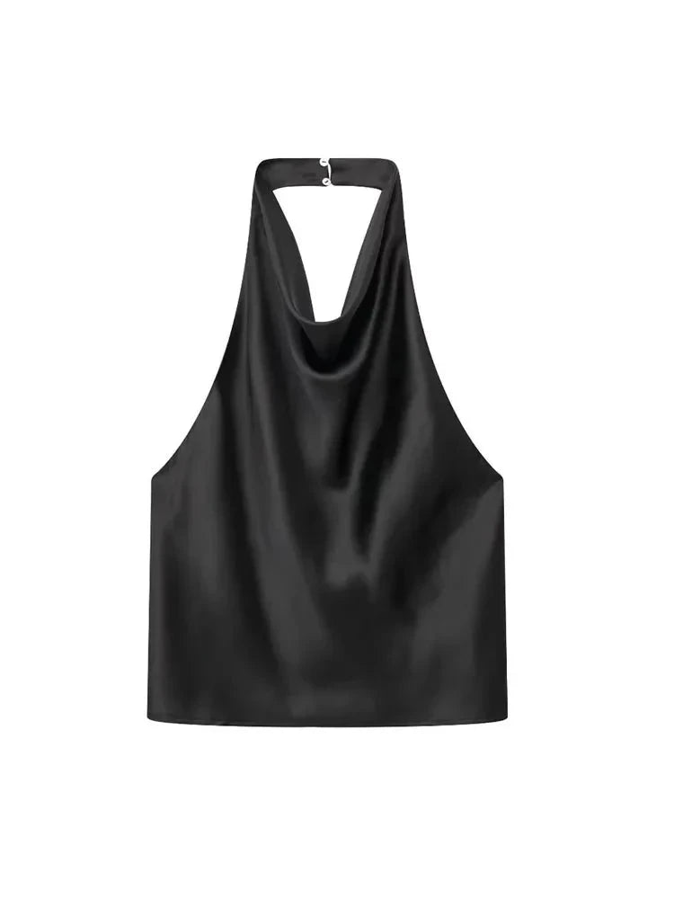 Hellen's Halter Backless Satin Tank-Top