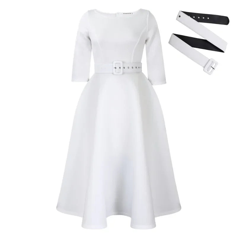 Deborah's Stylish, Formal, Trendy, A-Line, Classy, Sleeves, Belted, Midi, Office Dress