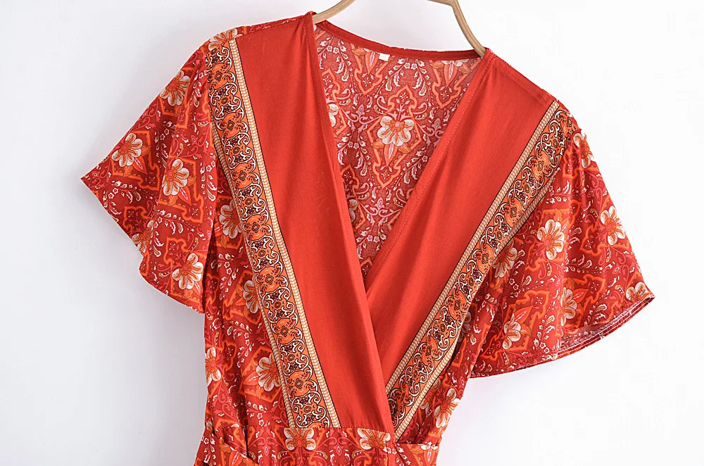 Salma's Boho, Gypsy, Trendy, Summer, Short sleeves, Robe, Stylish, Vintage, Midi Dress