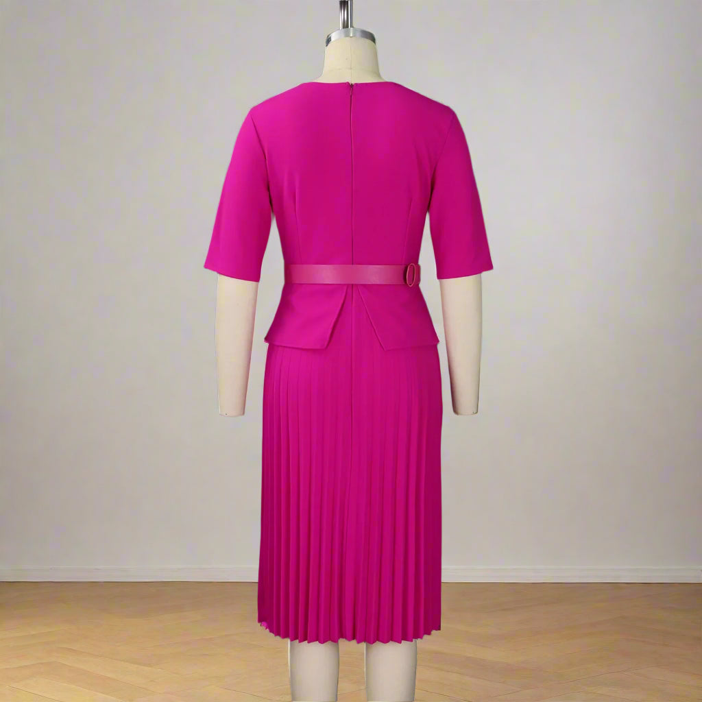 Liz's Plus size, stylish, trendy, Pleated, Temperament, V-Neck, Midi, Office Dress