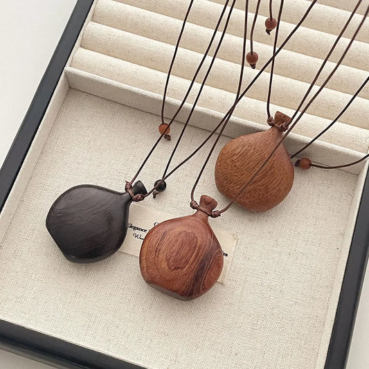 Shahinaz's Vintage, Trendy, Stylish, Brown/Black, Wooden, Long, Adjustable, Pendant Necklaces