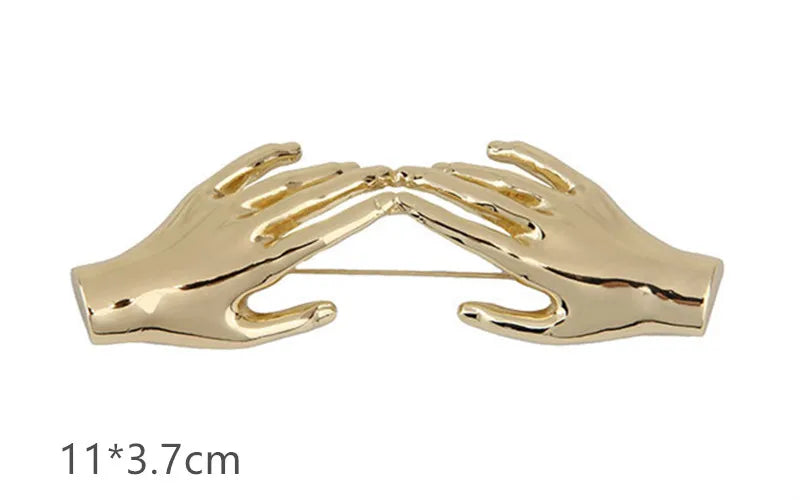 Yara's Metal Smooth Double Palm Hand-shaped Large Brooch- Silver, Gold