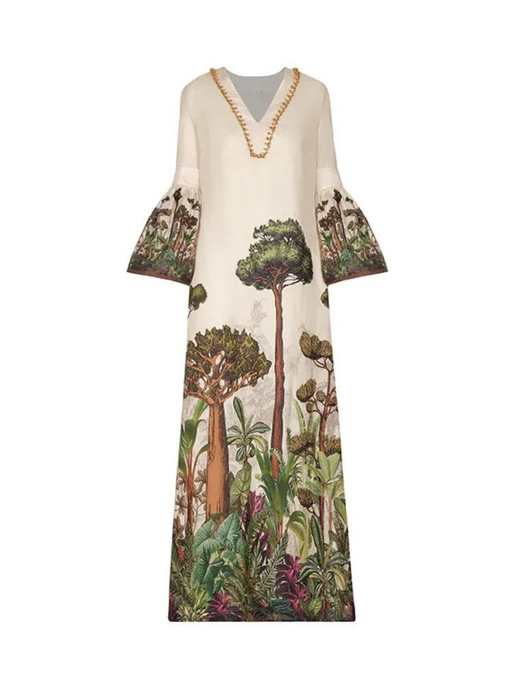 Hind's Boho style, Floral Printed, Flare Sleeves, Long/Maxi Dress