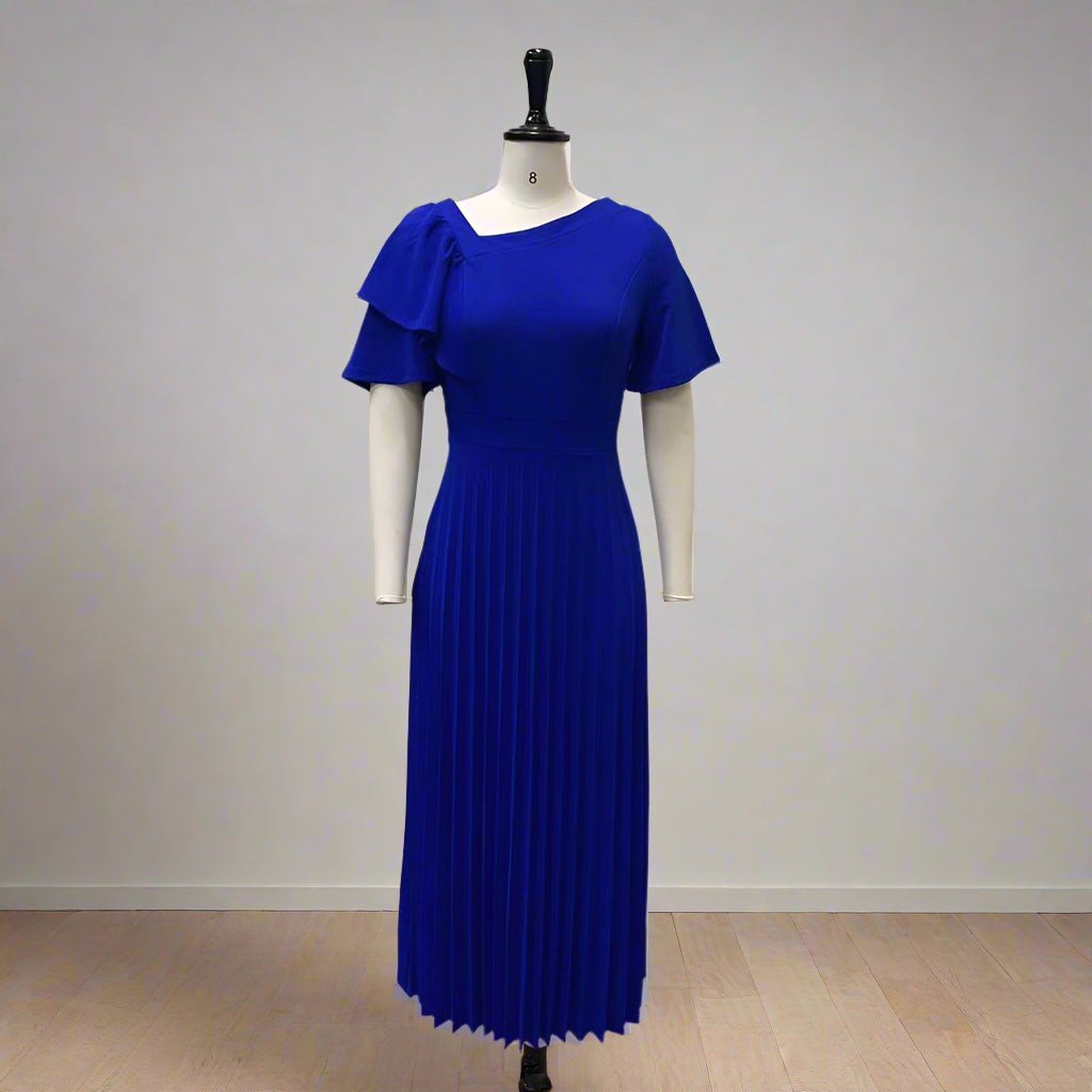 Dana's Pleated, stylish, Trendy, Vintage, Ruffles, short Sleeves, Midi, Office Dress