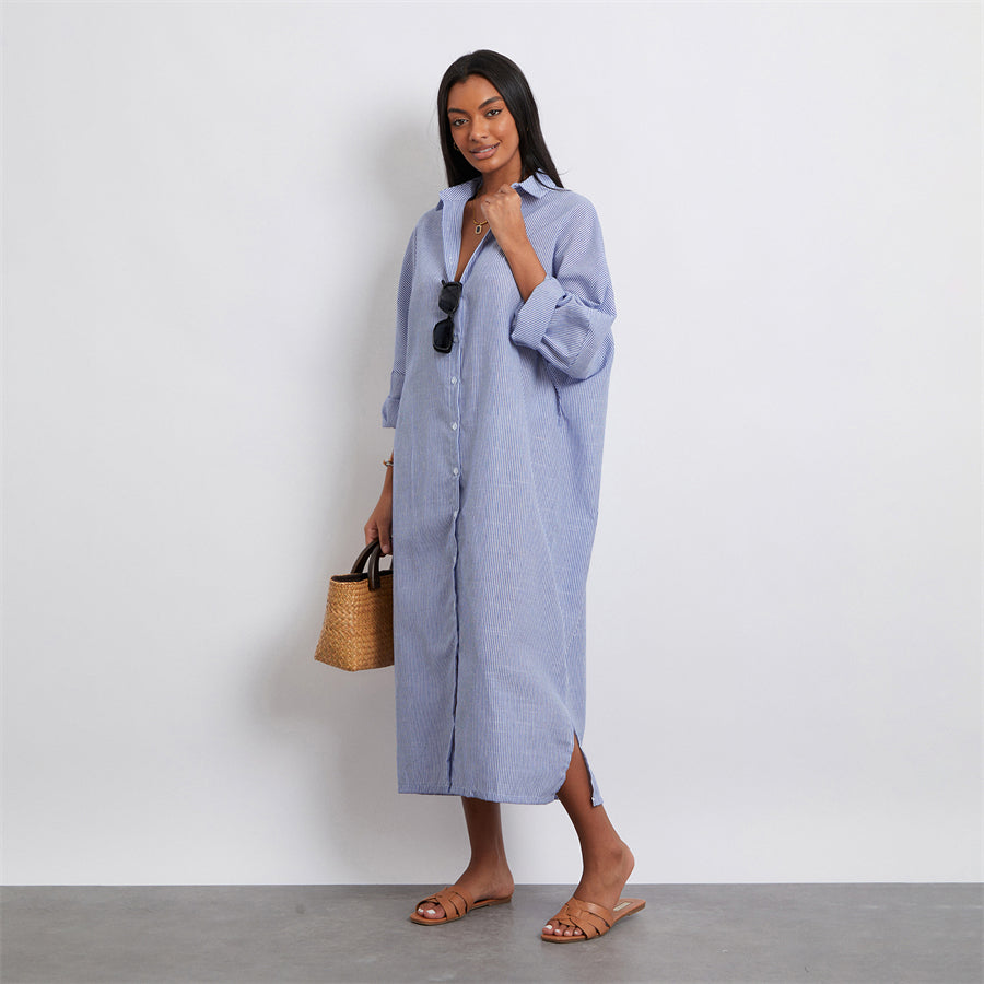 Rosa's Baggy, Loose, Striped, Trendy, Stylish, Boho, Vintage, Long Sleeves, Long Shirt Dress