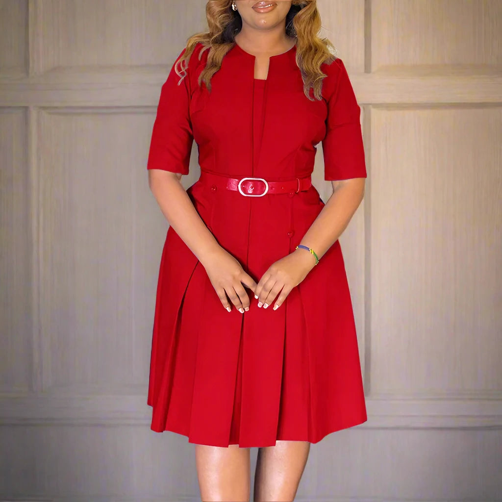 Suzan's A-line Pullover belted Dress