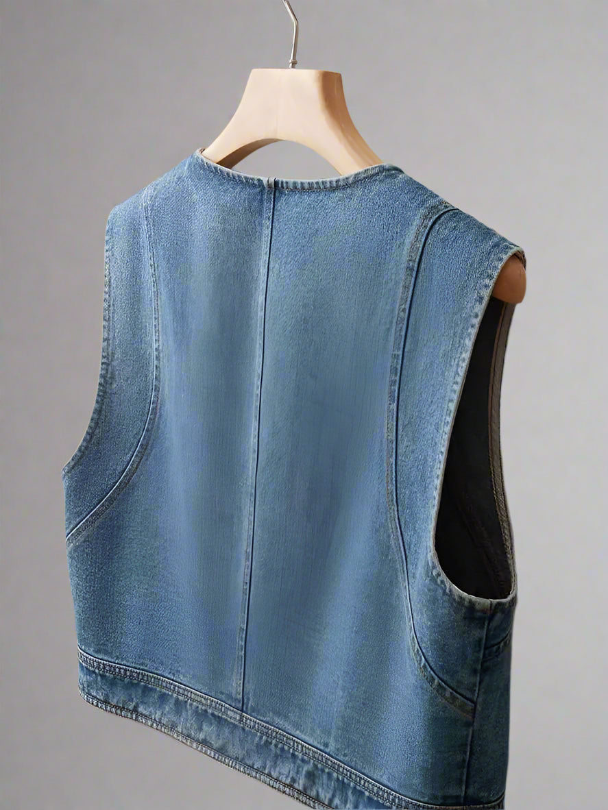 Heba's Casual, Trendy, Stylish, Waistline, Cotton, Denim, Pockets, Jeans Vest