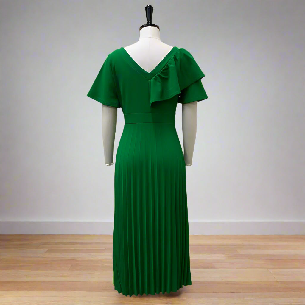 Dana's Pleated, stylish, Trendy, Vintage, Ruffles, short Sleeves, Midi, Office Dress