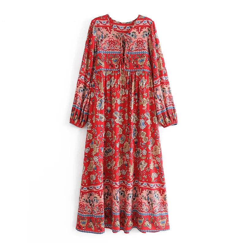 Vivian's casual boho long sleeves maxi dress