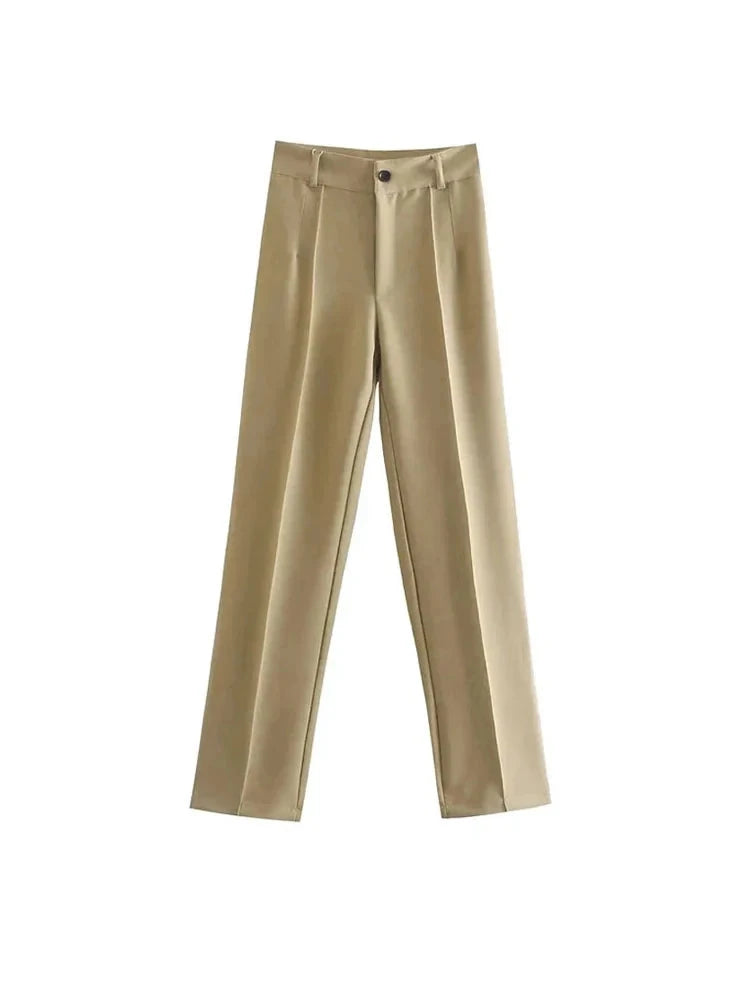 Huda's chic office straight leg high-waist pants with zipper