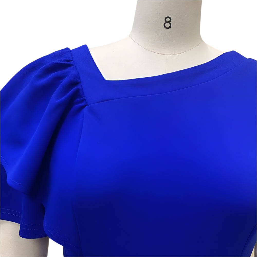 Dana's Pleated, stylish, Trendy, Vintage, Ruffles, short Sleeves, Midi, Office Dress