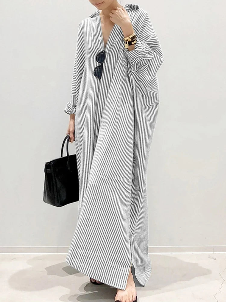 Suzan's Stripped Long sleeves -Loose Shirt Dress