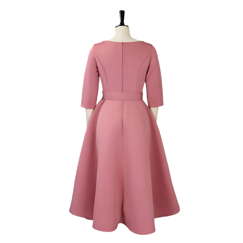 Deborah's Stylish, Formal, Trendy, A-Line, Classy, Sleeves, Belted, Midi, Office Dress