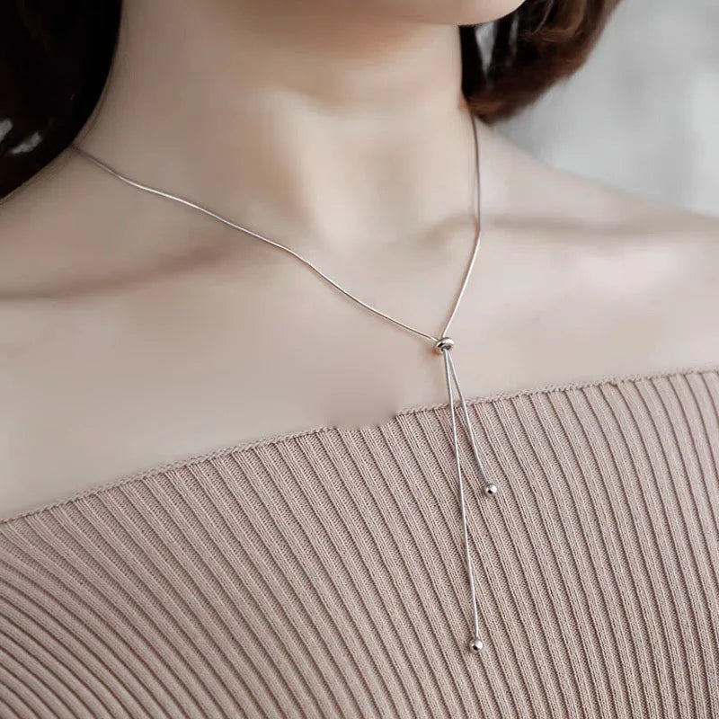 Gift, 925 Silver, Minimalist, Ball Chain, Adjustable Necklace