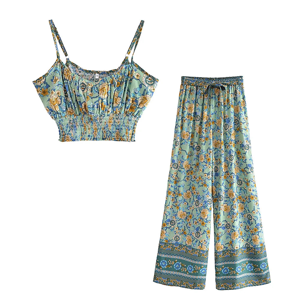 Noha's Boho, Vintage, Printed, Strap, Crop-Top, Multicolor, Stylish, Trendy, Outfit, Bohemian Sets.