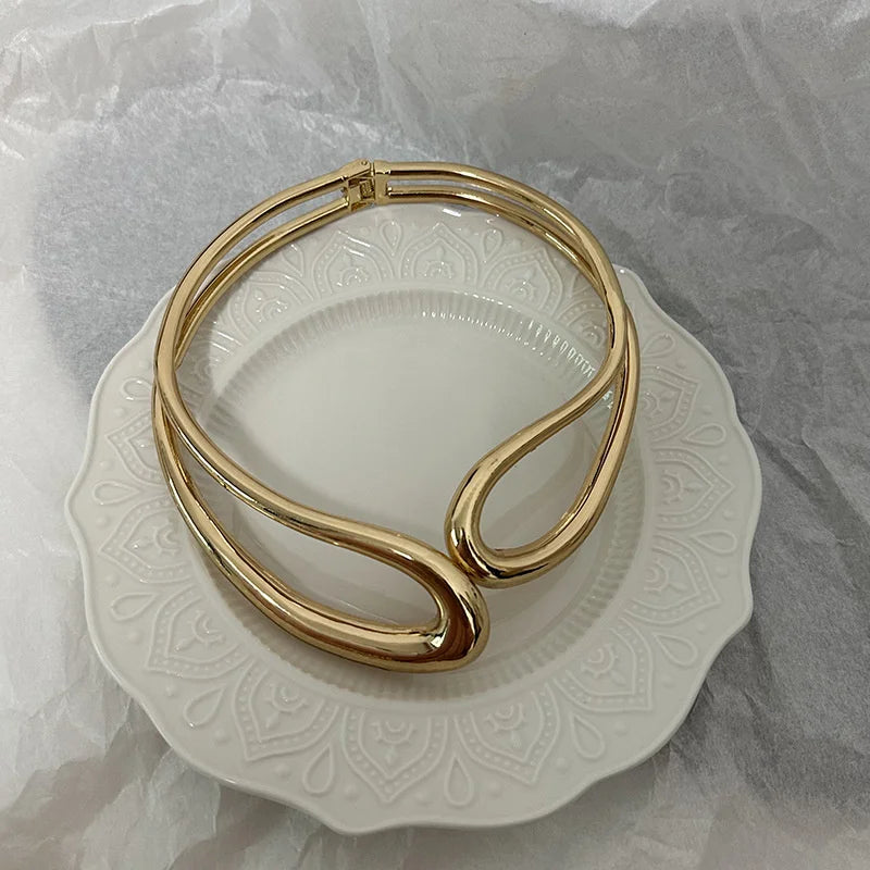 Xina's Metal Hollow Geometry Adjustable Bangle Bracelet & Necklace