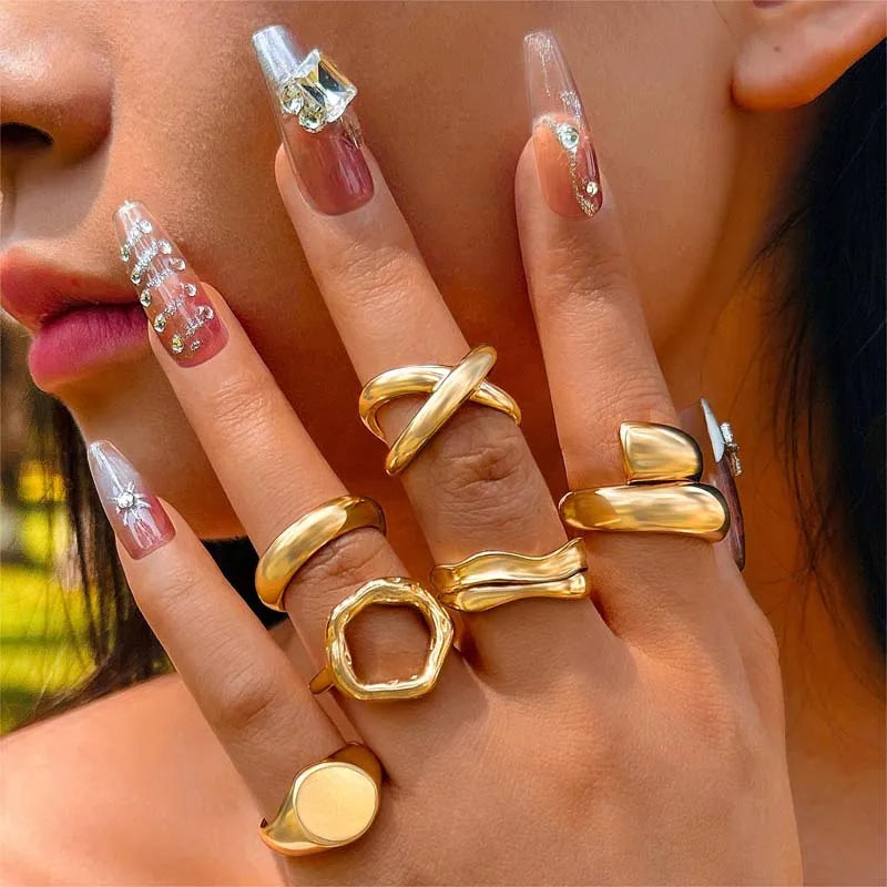 Monica's geometric design open adjustable irregular rings