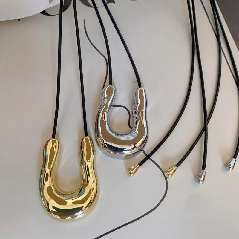 Harriet's Horseshoe, Punk Adjustable, Trendy, Stylish, Vintage, Leather Rope, Pendant Necklace