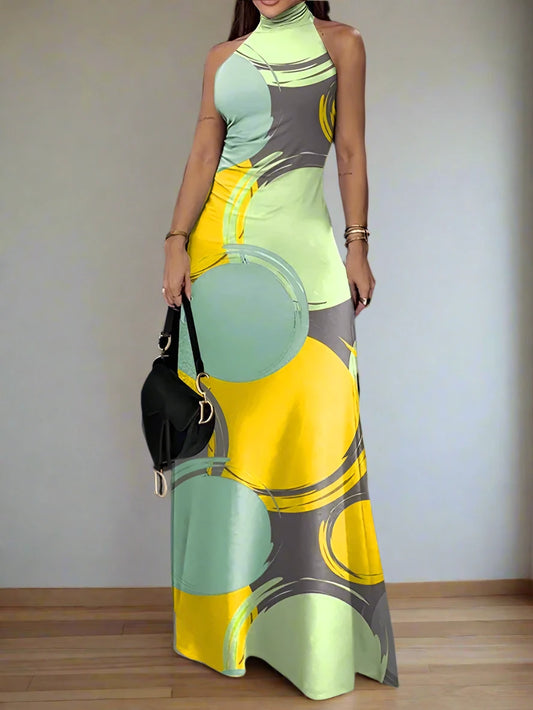 Yasmine's Stylish Colorful Printed Halter Neck Maxi Dresses