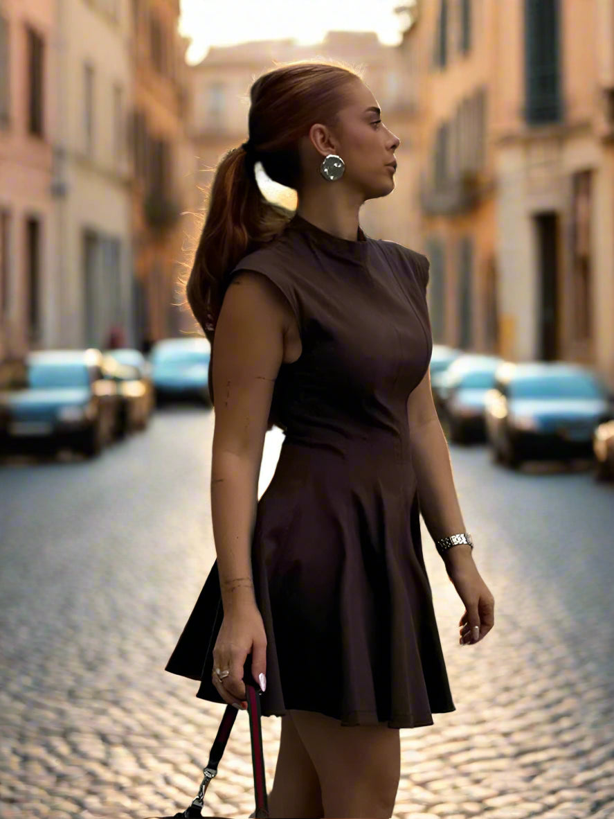 Celine's Solid Color, Draped, Sleeveless, Stylish, Trendy, Party, Pleated, Slim, Mini Dress