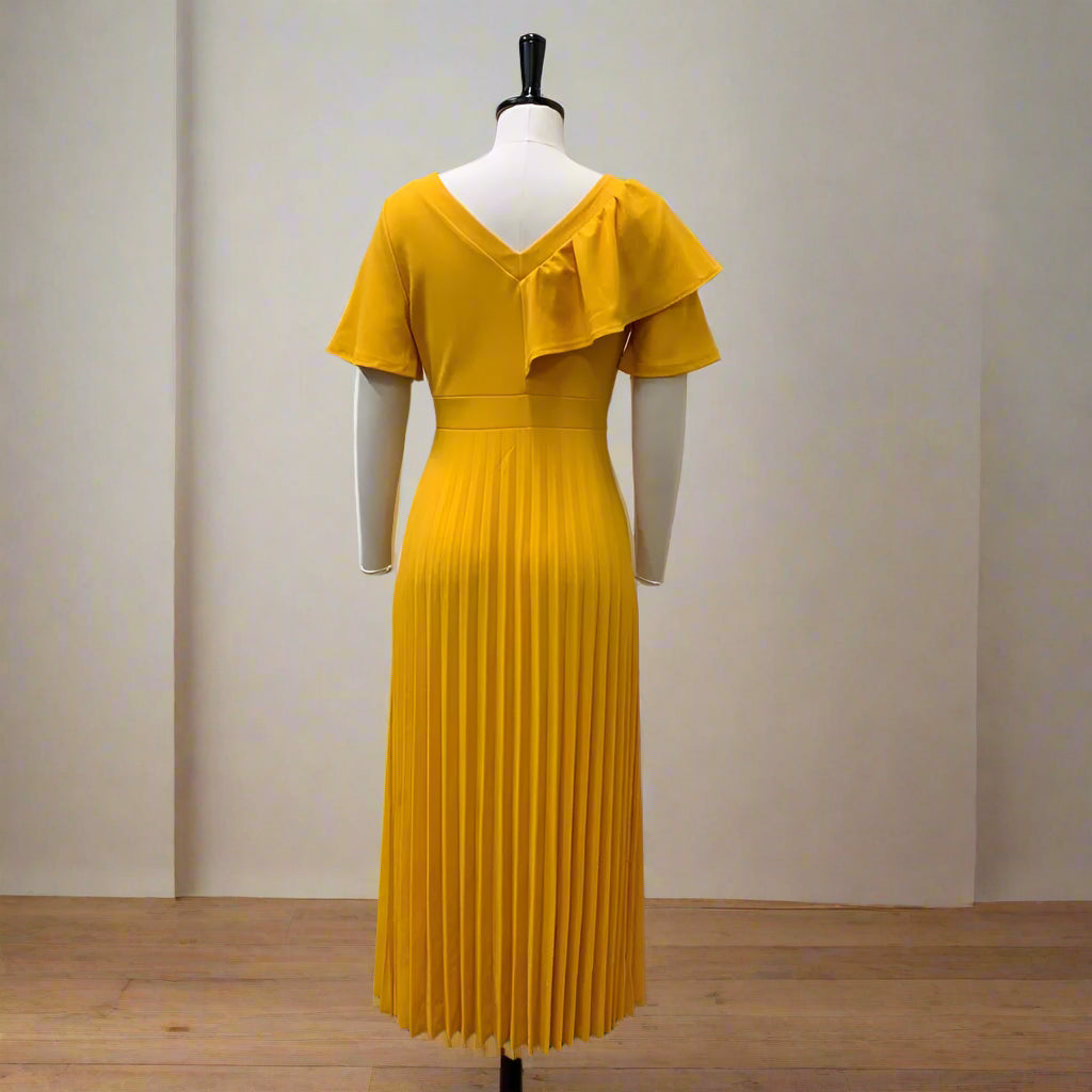 Dana's Pleated, stylish, Trendy, Vintage, Ruffles, short Sleeves, Midi, Office Dress